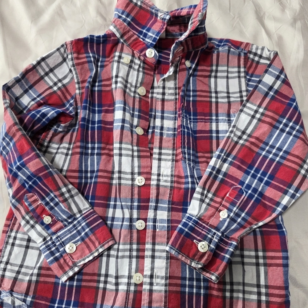 GAP Boys' Plaid Button-Down Shirt - Red, Blue & White - Picture 3 of 7